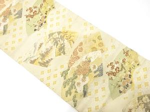 アンティーク　地紙に松・菊・枝梅模様織り出し名古屋帯（材料）